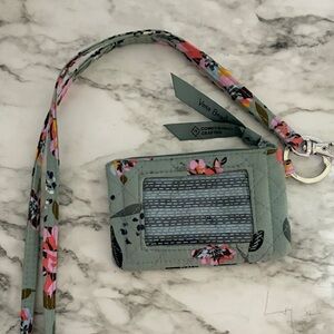 Vera Bradley Gray and Pink Floral ID Holder with Lanyard
